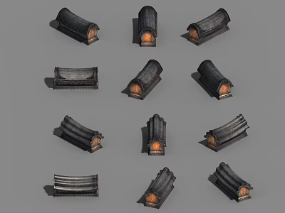 Various Black Roof Tiles With Orange Interior And Different Styles 3d model