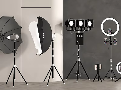 Professional Photography Floor Lamps With Tripod Stands Ring Lights And Softboxes 3d model