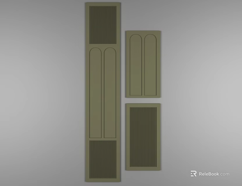 Olive Green Wardrobe Doors Featuring Panel Designs Vertical Stripes And Arched Details 3d model 