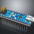 Blue Computer Circuit Board With Chip USB Port And Metal Electronic Pins