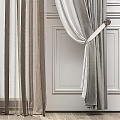 Elegant Gray Sheer Curtains With Tiebacks Hanging On Window Against White Walls
