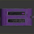 Purple Electronic Appliance with Green Triangle Blue QR Code Label Ventilation Grille and Base