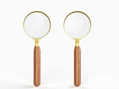 Two Golden Framed Magnifying Glasses With Wooden Handles For Daily Use 3d model