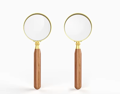 Two Golden Framed Magnifying Glasses With Wooden Handles For Daily Use 3d model