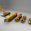 Yellow Crane Functional Vehicles Displaying Various Sizes And Detailed Models 3d model