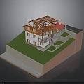 Two Story Residential Building With Red Roof Frame White Walls And Green Lawn