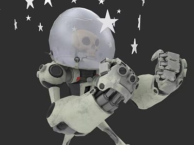 Game Movie Character Robot With Skull Head And Transparent Helmet Surrounded By Stars 3d model