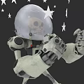 Game Movie Character Robot With Skull Head And Transparent Helmet Surrounded By Stars