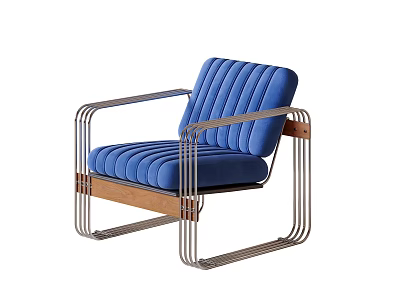Modern Blue Velvet Leisure Chair With Metal Frame And Wooden Accents 3d model