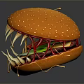 Monster Like Burger With Sharp Teeth Lettuce Tomato And Dripping Sauce