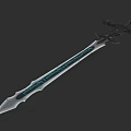 Fantasy Sword With Silver Blade Blue Patterns And Intricate Black Hilt Design 3d model