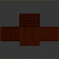 Traditional Red Wooden Staircase Structure With Symmetrical Steps And Decorative Handrails