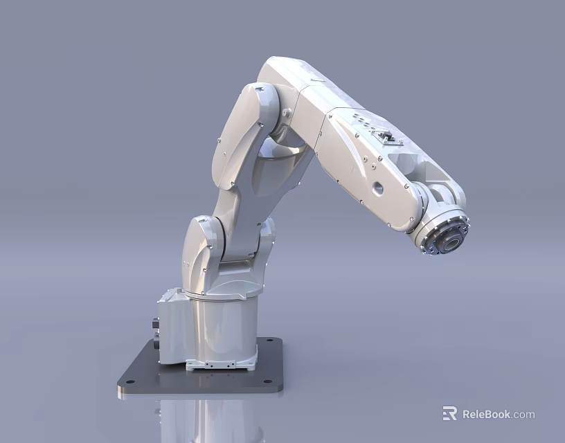White Industrial Robot Arm With Multi Jointed Structure And Metal Base 3d model 