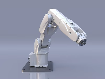 White Industrial Robot Arm With Multi Jointed Structure And Metal Base 3d model