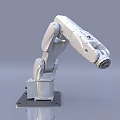 White Industrial Robot Arm With Multi Jointed Structure And Metal Base