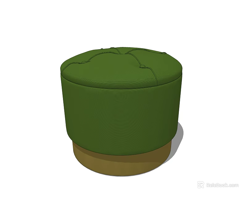 Round Green Upholstered Stool With Soft Padded Seat And Brown Base 3d model