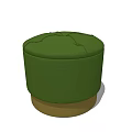 Round Green Upholstered Stool With Soft Padded Seat And Brown Base 3d model