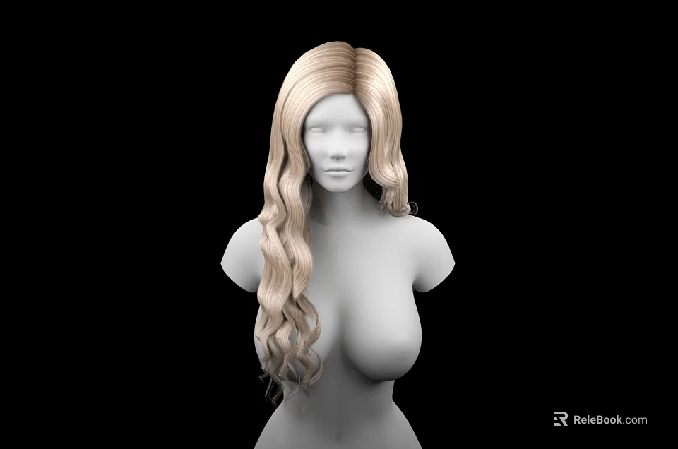 Game Movie Female Character With Golden Long Curly Hair And Black Background 3d model 