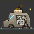 Street Portrait Cart With Decorative Brushes Street Lamp Stone Pavement And Easel Displays