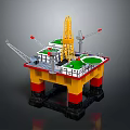 Offshore Oil Drilling Platform With Drilling Tower Cranes Green Deck And Yellow Red Black Columns