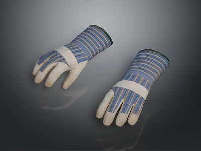 Blue Striped Work Gloves With White Palms And Protective Design 3d model
