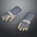 Blue Striped Work Gloves With White Palms And Protective Design 3d model