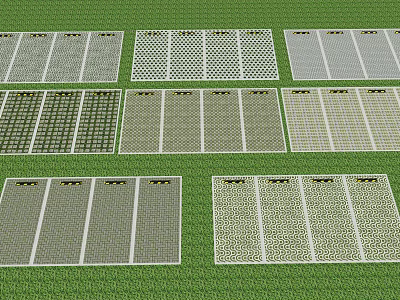 Parking Lot Surface Featuring Different Pattern Metal Grid Panels On Green Grass 3d model