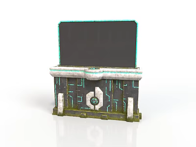 Futuristic Tech Console With Black Screen Cyan Border Central Button And Circuit Lines 3d model