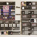 Perfume and Cosmetics Display Shelves With Assorted Lipsticks Eyeshadows and Fragrance Bottles