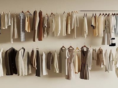 Variety Of Clothes Hanging On Wall 3d model