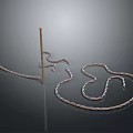 Metallic Wire Art Sculpture Featuring Curved And Straight Lines On Dark Shiny Background