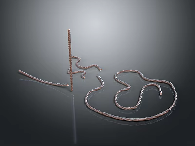 Metallic Wire Art Sculpture Featuring Curved And Straight Lines On Dark Shiny Background 3d model