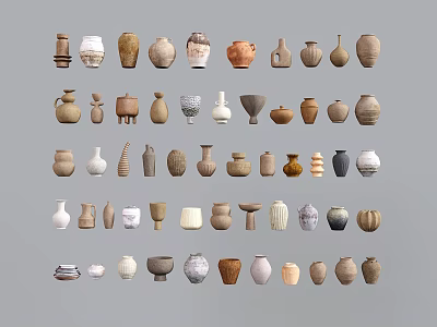 Diverse Collection of Traditional and Modern Ceramic Vessels with Various Shapes Sizes and Decorative Styles 3d model