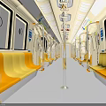 Modern Subway Car Interior With Orange Yellow Seats Handrails And Windows