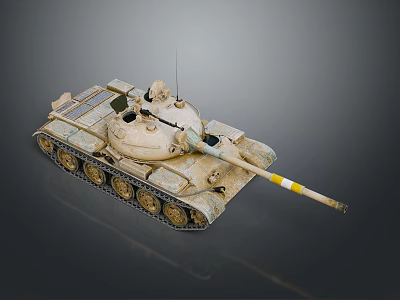 Sand Colored Military Tank With Turret Cannon Tracks Antenna And Yellow White Stripes 3d model
