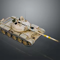 Sand Colored Military Tank With Turret Cannon Tracks Antenna And Yellow White Stripes