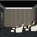 Luxurious Home Theater Interior Design With Starry Ceiling Large Screen And Comfortable Recliners