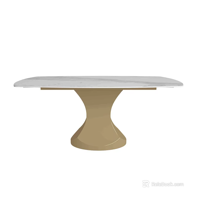 Elegant Dining Table With White Smooth Tabletop And Brown Curved Pedestal Base 3d model