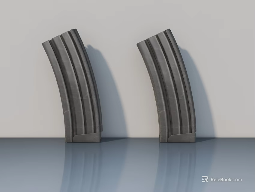 Two Gray Curved Design Hinged Doors Leaning Against Wall With Smooth Floor Reflection 3d model 