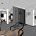 Modern Public Office Space With Wooden Tables Chairs Decorative Painting And Vertical Partition