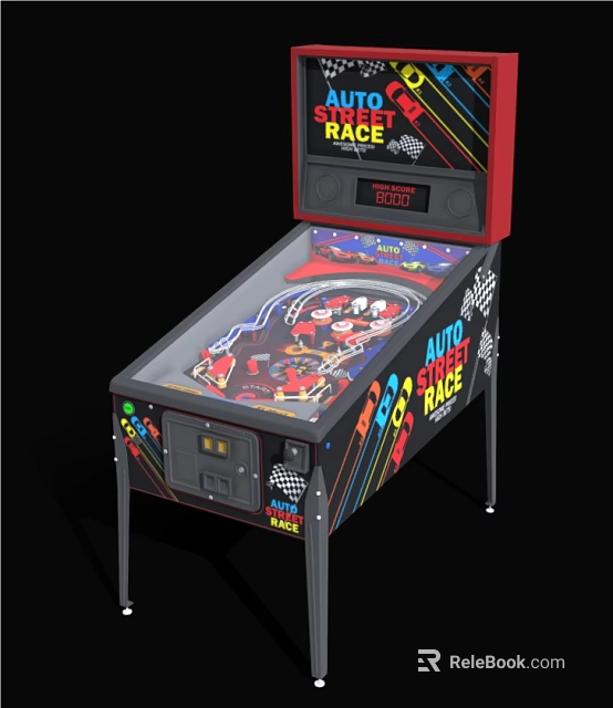 Retro Auto Street Race Pinball Machine Entertainment Appliance With Colorful Design And Vibrant Gaming Features 3d model 