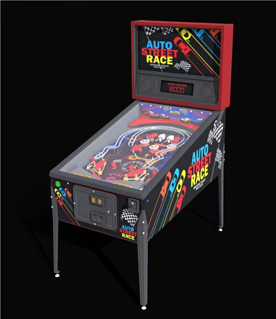 Retro Auto Street Race Pinball Machine Entertainment Appliance With Colorful Design And Vibrant Gaming Features 3d model