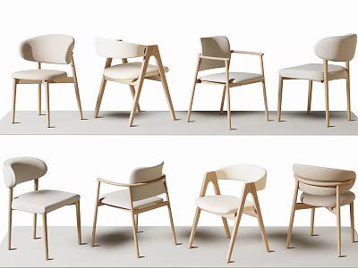 Modern Stylish Leisure Chairs With Various Designs Wooden Frames And Upholstered Seats 3d model