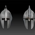 Medieval Style Silver Metal Helmets With Decorative Crests And Face Guards 3d model