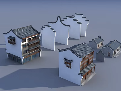 Traditional Chinese Ancient Architecture With Classic Roof Design White Walls And Gray Tiles 3d model