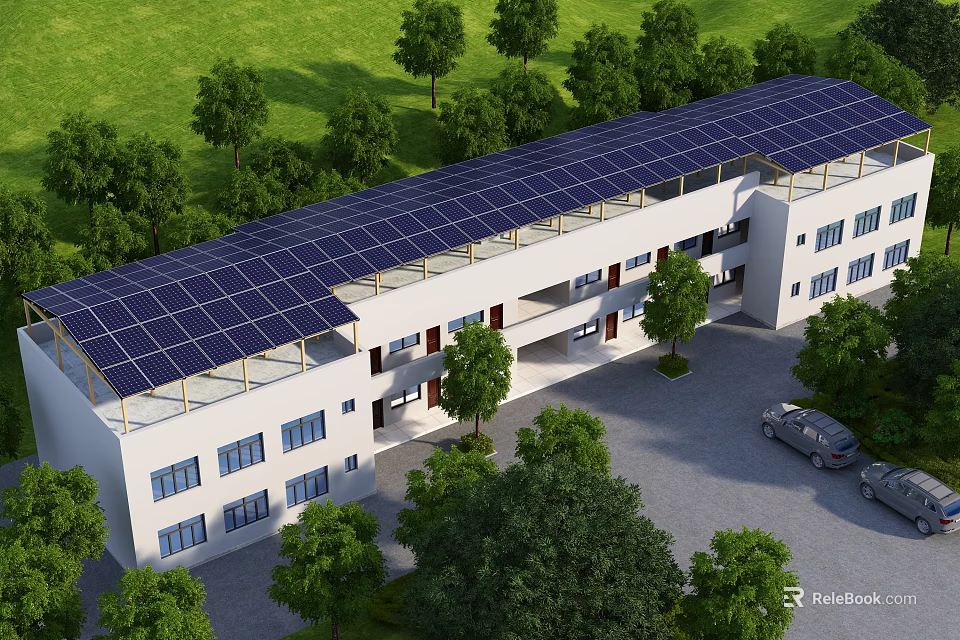 Rural Self Built House With Solar Panel Roof And Green Tree Surroundings 3d model 