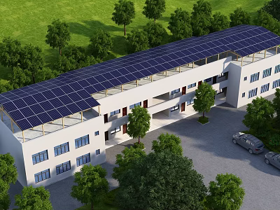 Rural Self Built House With Solar Panel Roof And Green Tree Surroundings 3d model
