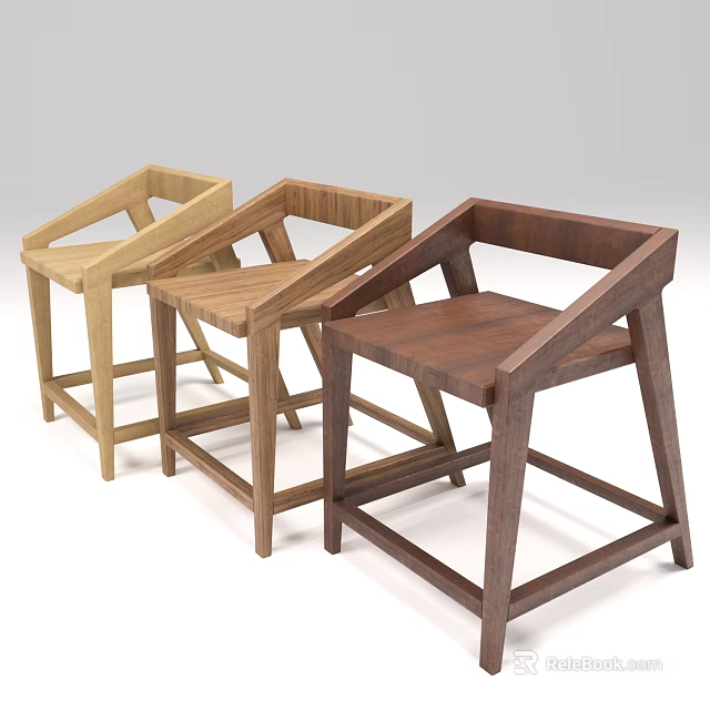 Minimalist Wooden Leisure Chairs With Frame Structure And Different Wood Tones 3d model 