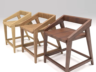 Minimalist Wooden Leisure Chairs With Frame Structure And Different Wood Tones 3d model