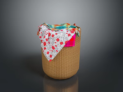 Wicker Storage Basket With Colorful Fabric And Red Strawberry Pattern 3d model